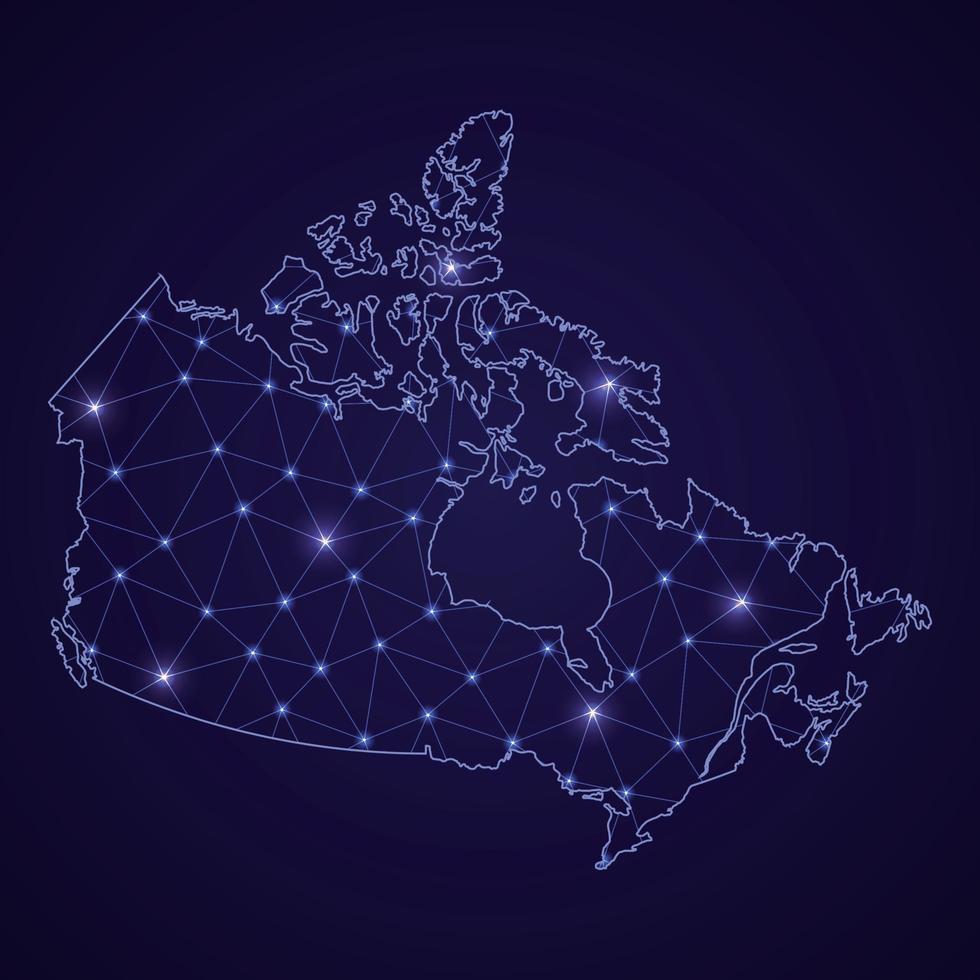 digitale Netzwerkkarte von Kanada. abstrakte verbindungslinie und punkt vektor
