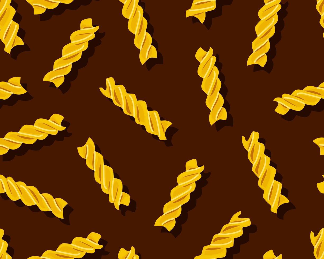 mehrfarbige Pasta Fusilli auf einem nahtlosen Muster auf dunklem Hintergrund. Symbol der italienischen Küche. Vektor-Cartoon-Hintergrund vektor