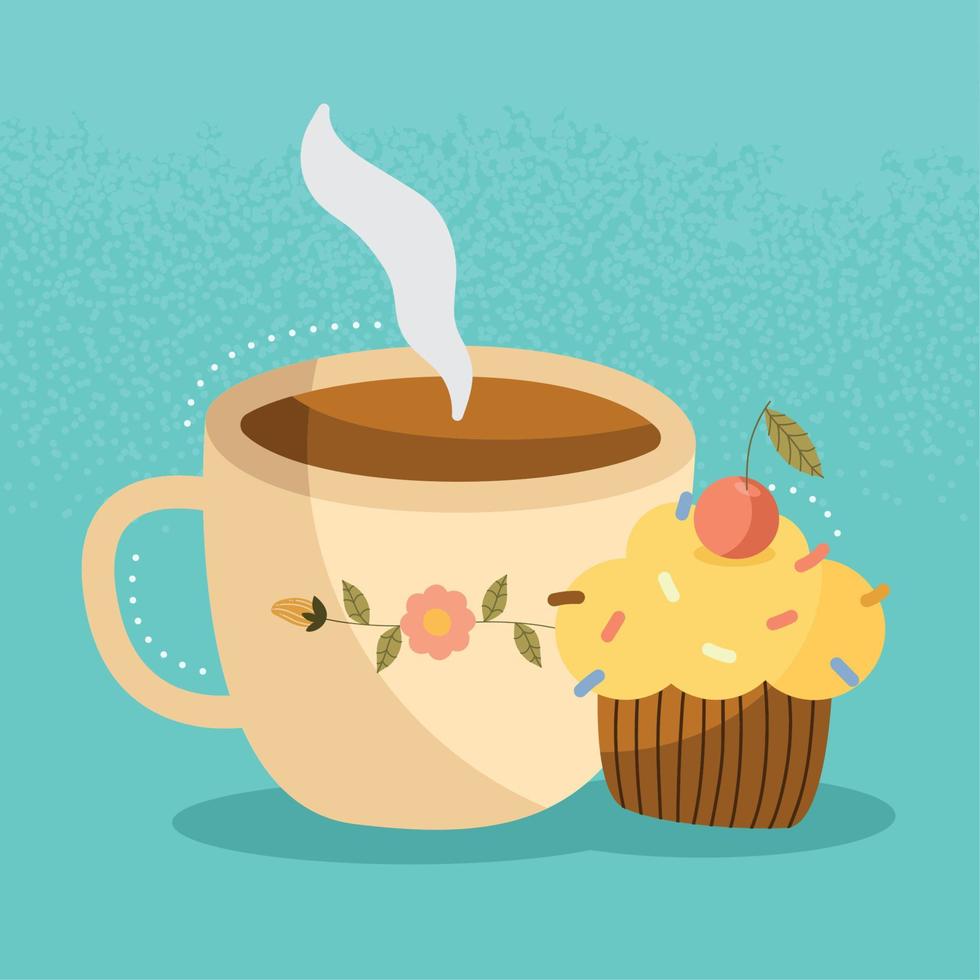 ljuv muffin med kaffe vektor
