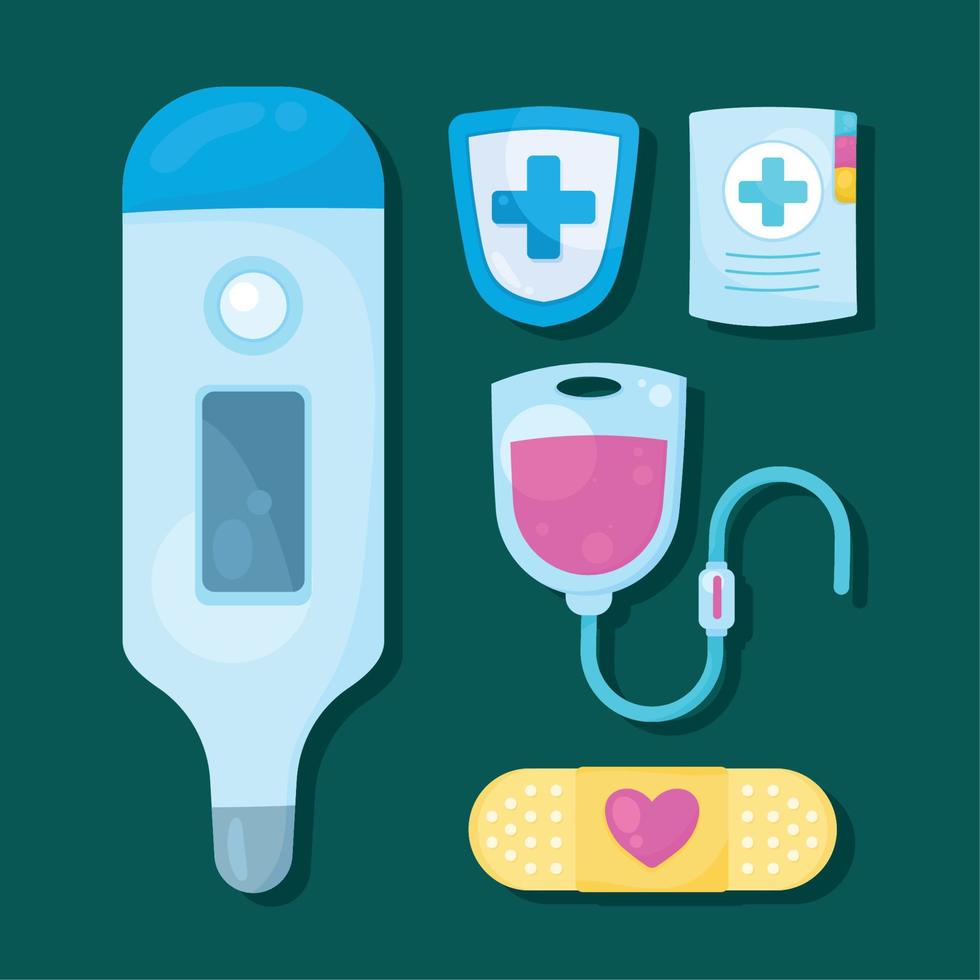 fem medicinsk hälso-och sjukvård ikoner vektor