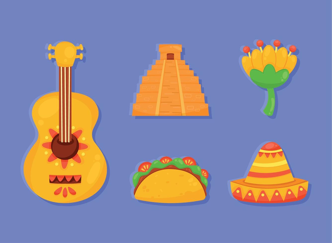 mexikansk Culturen fem ikoner vektor