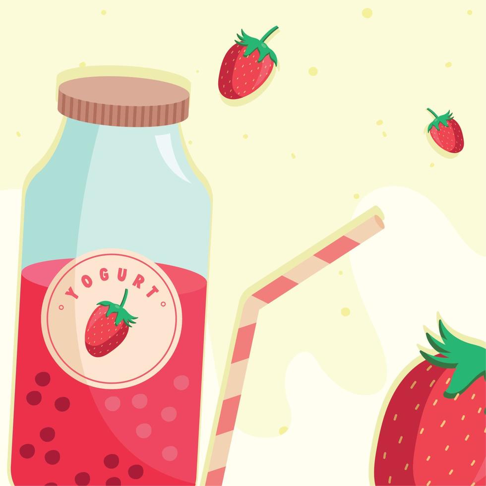 Joghurtflasche mit Erdbeergeschmack vektor