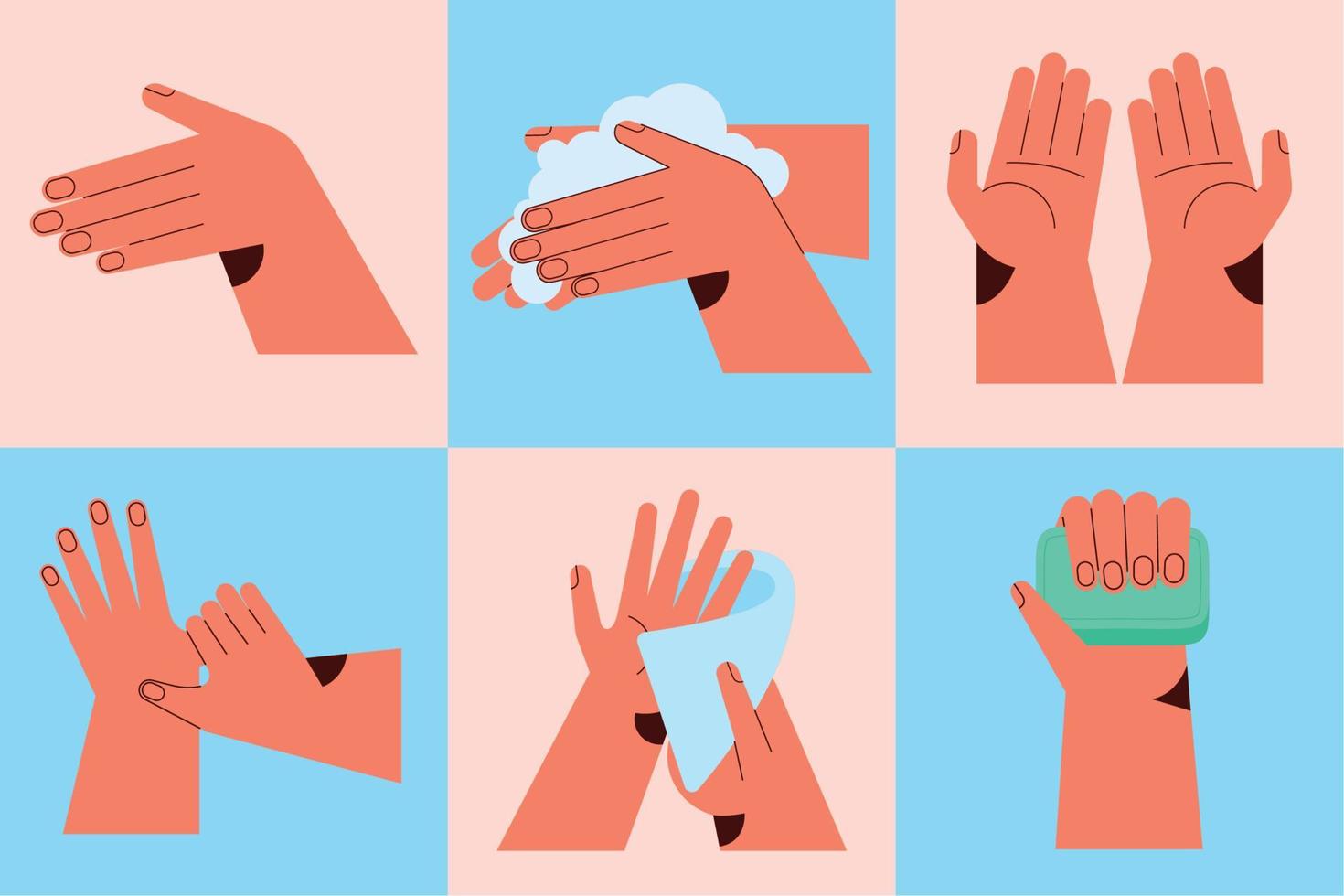 sechs Symbole zum Händewaschen vektor