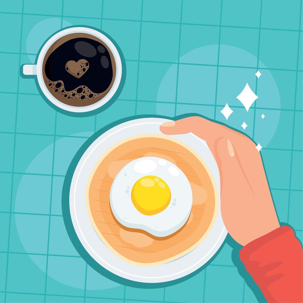 Hand mit Eiern und Kaffee vektor