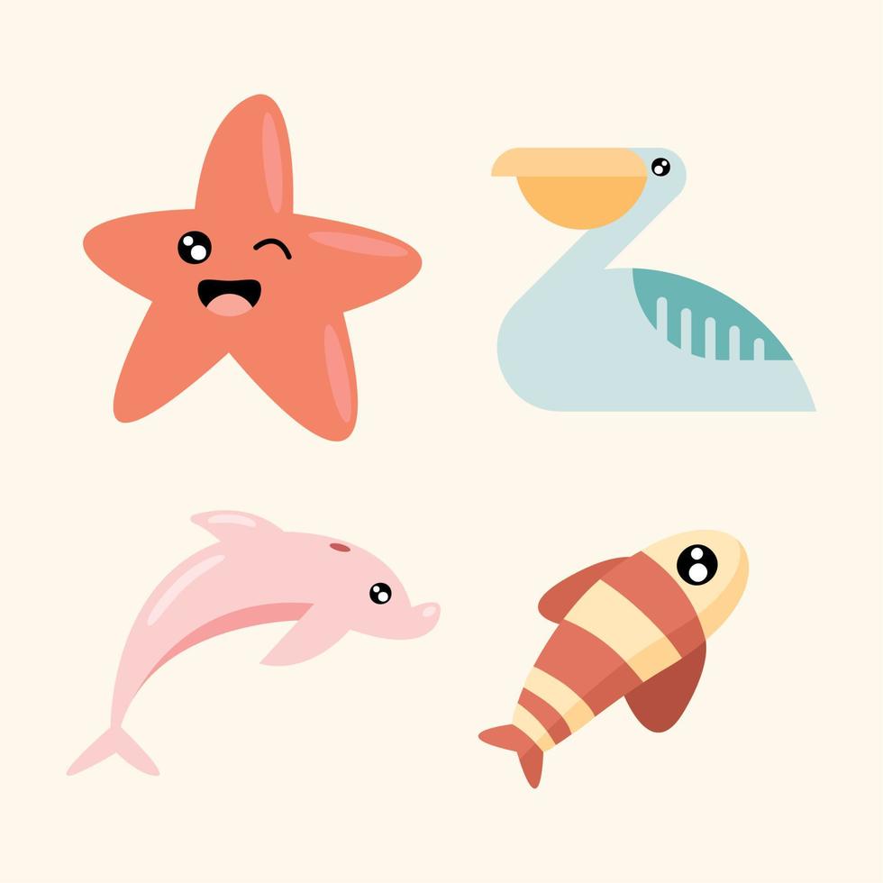 vier Sealife-Tierfiguren vektor