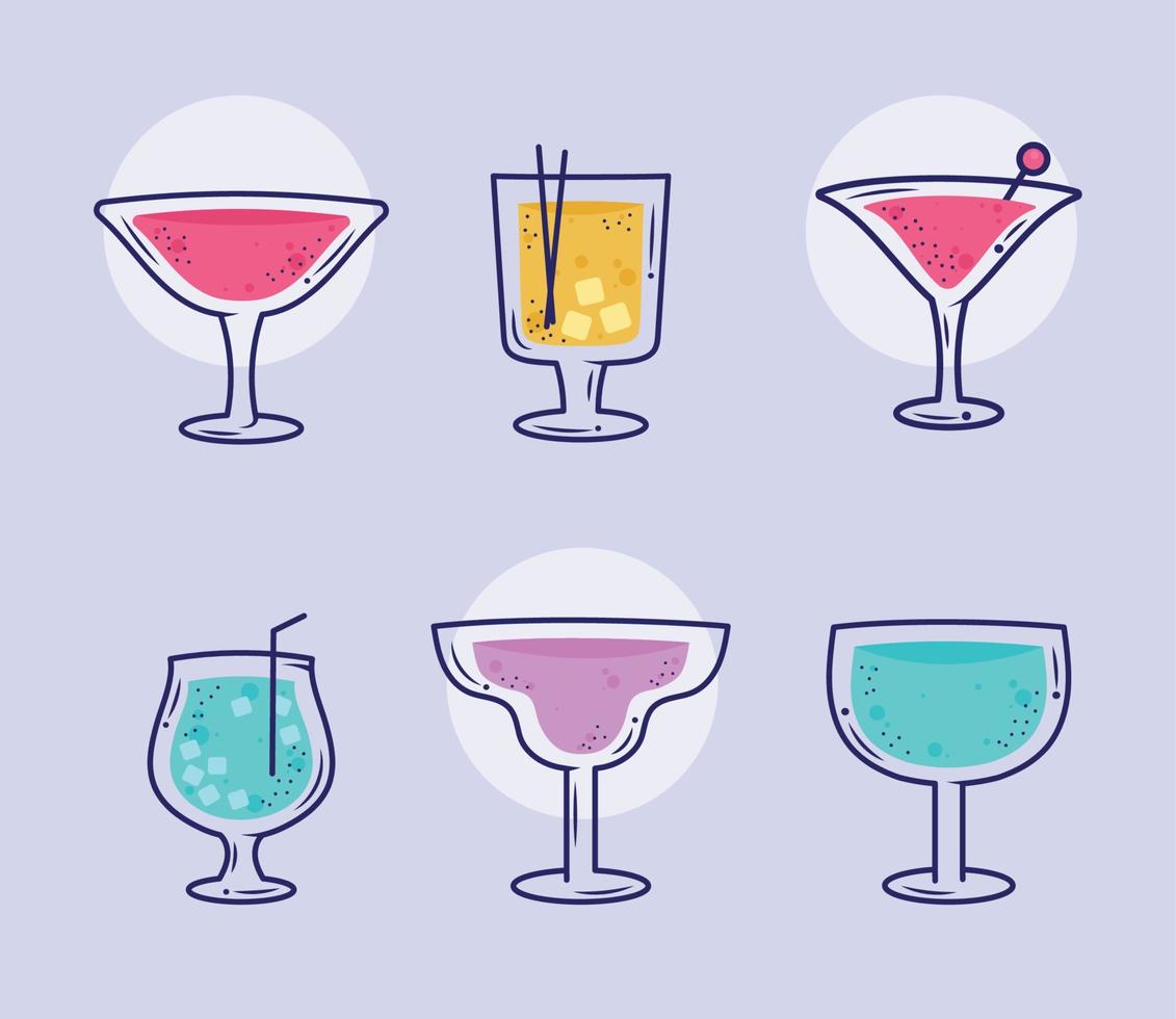 sechs cocktails trinken symbole vektor