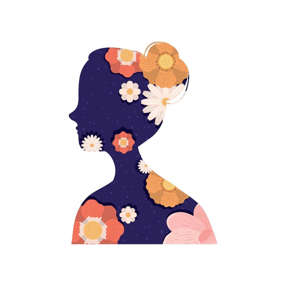 Frauensilhouette mit Blumen vektor