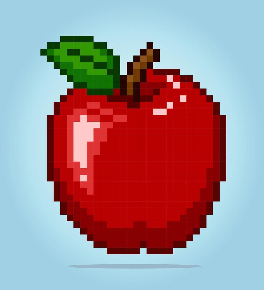 8 bit pixel röd äpple frukter. frukt pixlar för spel tillgångar i vektor illustration.