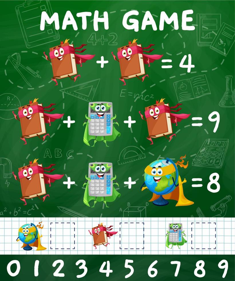 matematik spel med lärobok, klot och kalkylator vektor