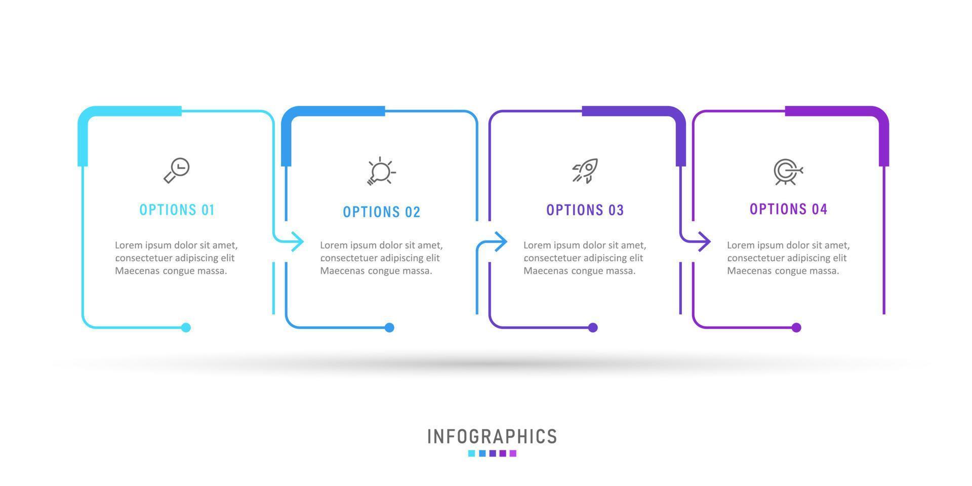 Vektor-Infografik-Etikettendesign-Vorlage mit Symbolen und 4 Optionen oder Schritten. kann für Prozessdiagramme, Präsentationen, Workflow-Layouts, Banner, Flussdiagramme und Infografiken verwendet werden. vektor