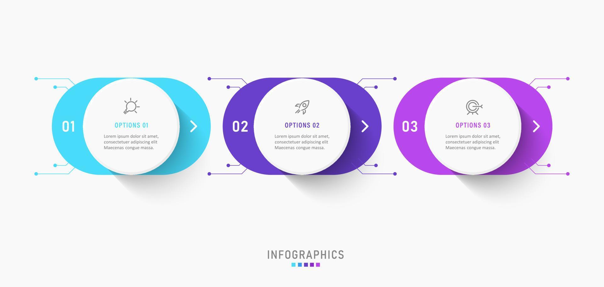 vektor infographic etikett designmall med ikoner och 3 alternativ eller steg. kan användas för processdiagram, presentationer, arbetsflödeslayout, banner, flödesschema, infograf.