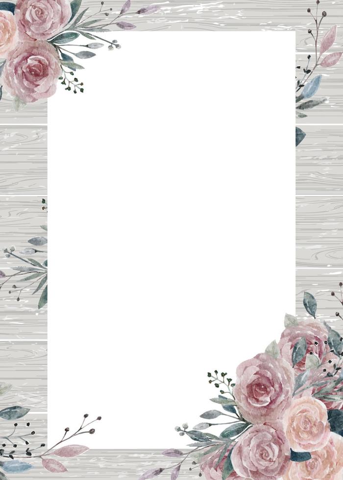Aquarellrosenblumenstrauß auf hölzernem Beschaffenheitshintergrund, Vektorillustrations-Handfarbenblumen mit copyy Raum für Text, Blumenrahmen für Muttertagsgrußkarte, Hochzeitseinladung vektor