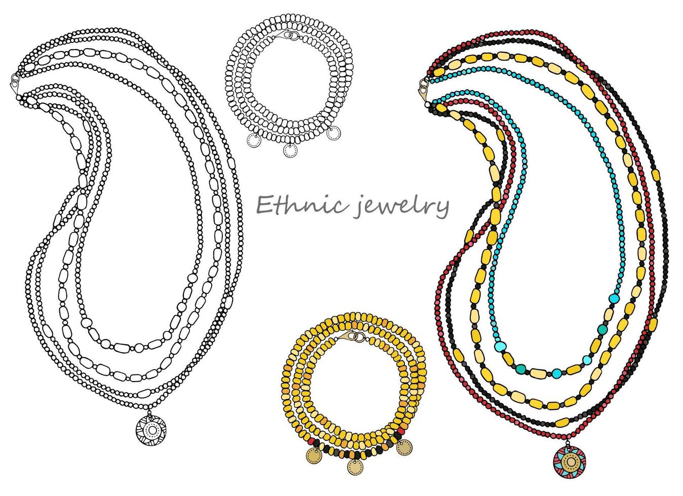 Smycken i etnisk stil halsband och armband vektor