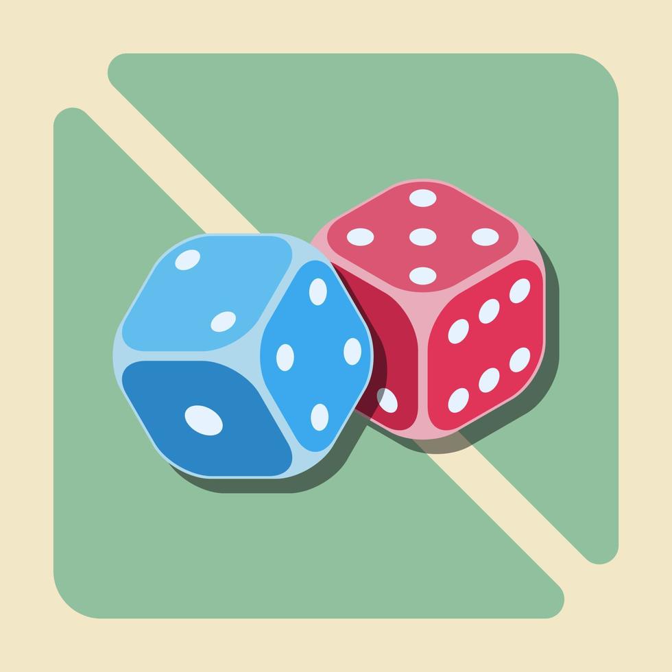 Vektordarstellung von zwei roten und blauen Würfeln werden häufig für Spiele, Glücksspiele und Wetten verwendet vektor