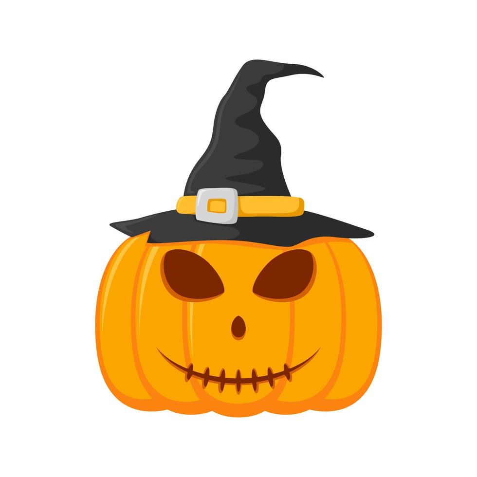 halloween pumpa med hatt isolerat på vit bakgrund vektor