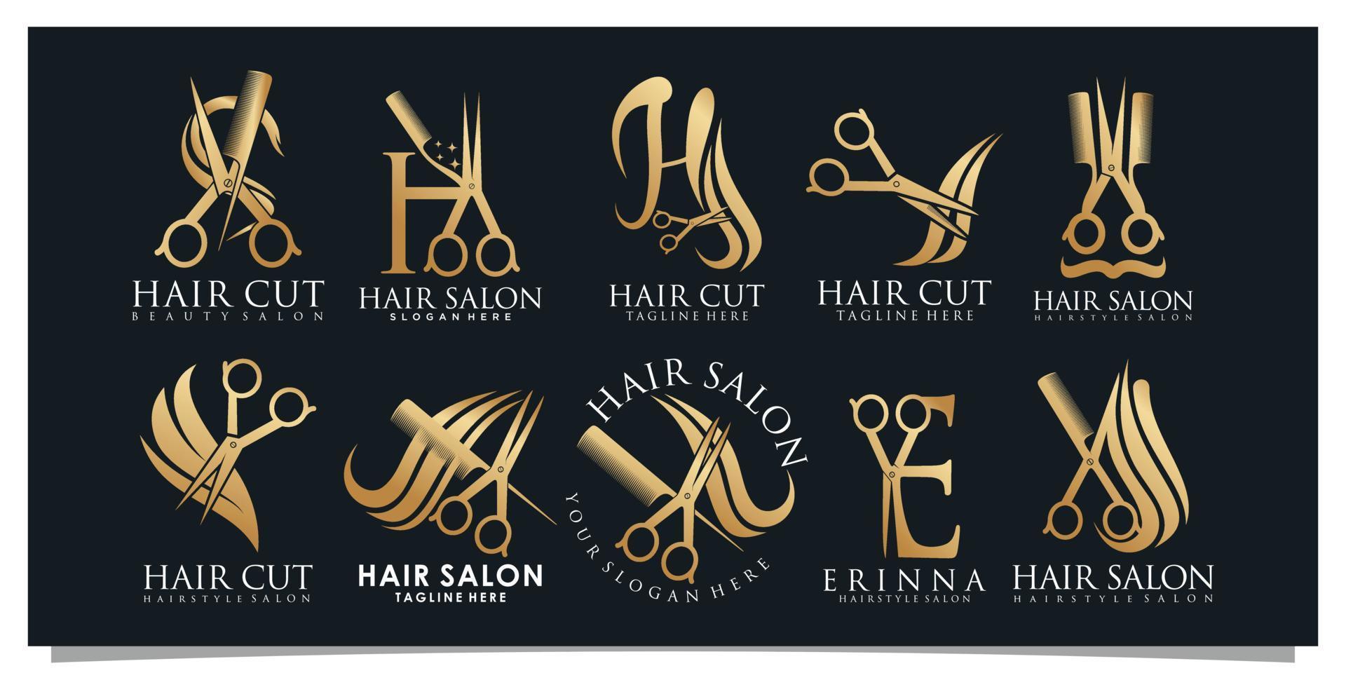 set bündel friseursalon logo design mit goldenem farbverlauf konzept premium vektor 2