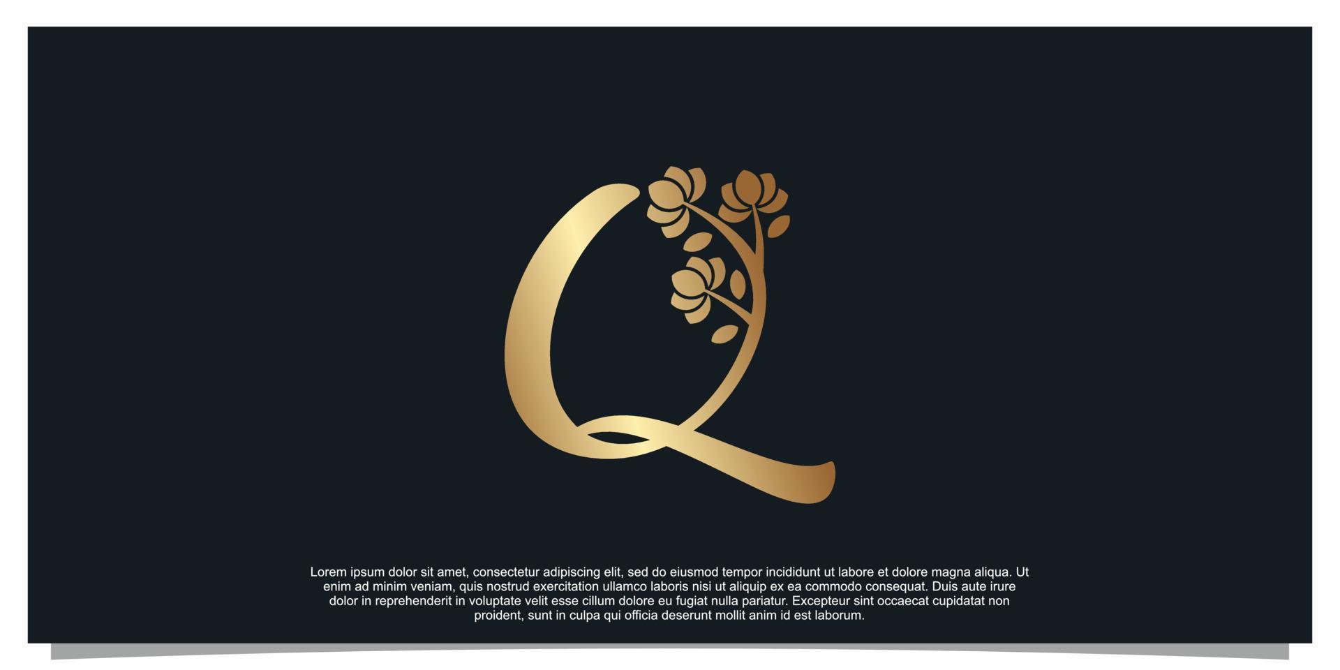 logo design buchstabe q mit blume einzigartiges konzept premium vektor