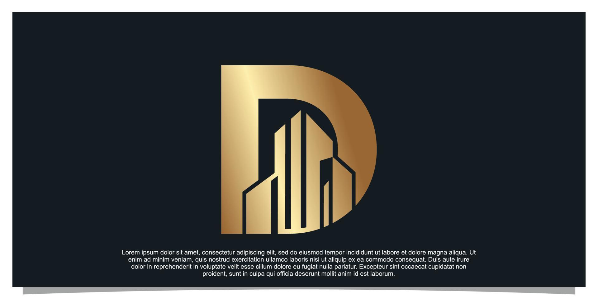 monogram logotyp design första brev d för företag med byggnad gyllene Färg begrepp premie vektor