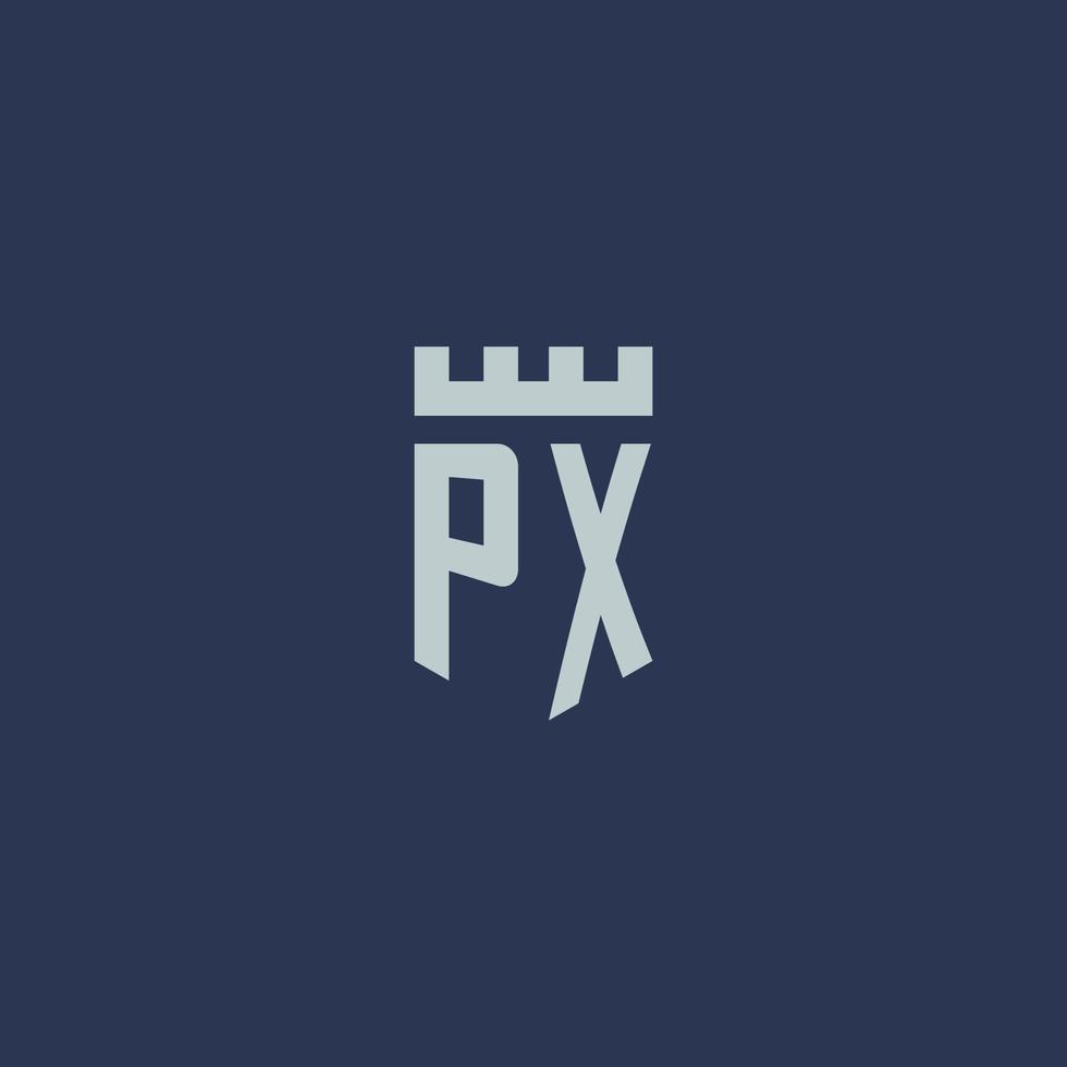 px-Logo-Monogramm mit Festungsschloss und Schildstil-Design vektor