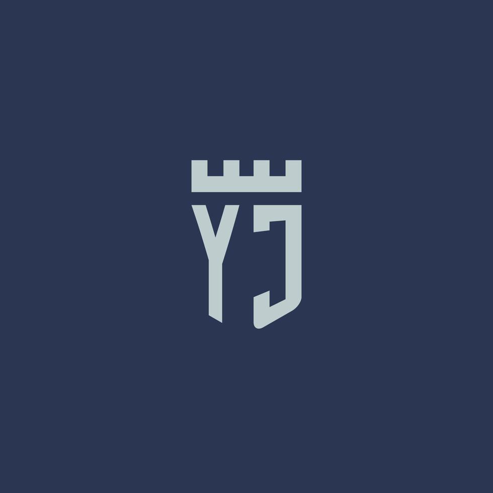 yj-logo-monogramm mit festungsschloss und schildstildesign vektor