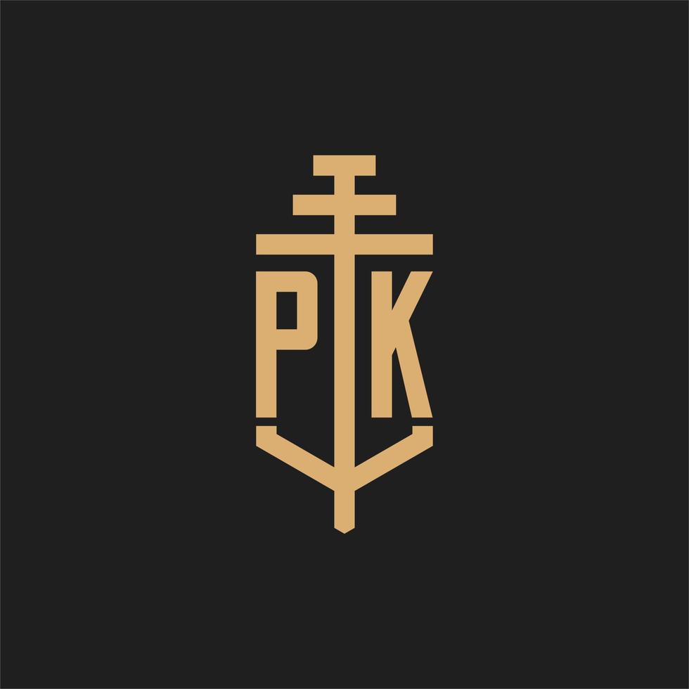 pk anfängliches Logo-Monogramm mit Pfeiler-Icon-Design-Vektor vektor