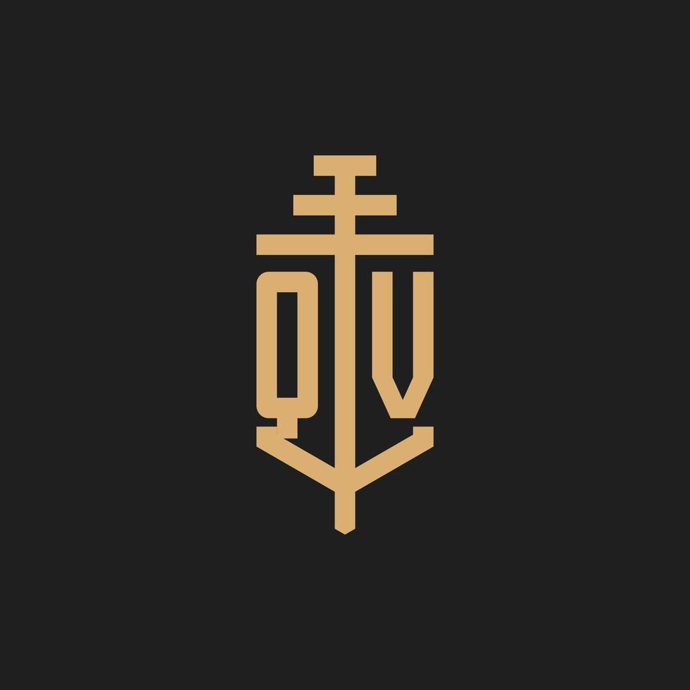 qv anfängliches Logo-Monogramm mit Säulen-Icon-Design-Vektor vektor