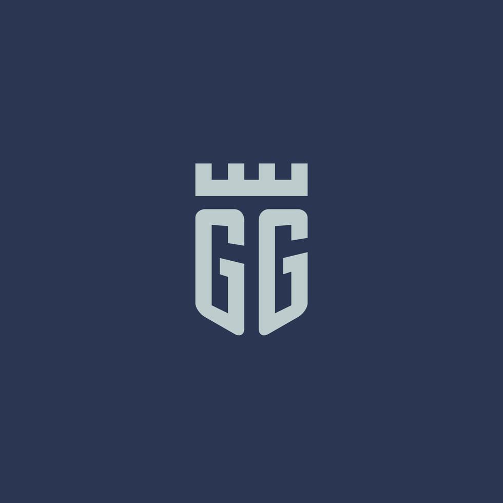 gg-logo-monogramm mit festungsschloss und schildstildesign vektor