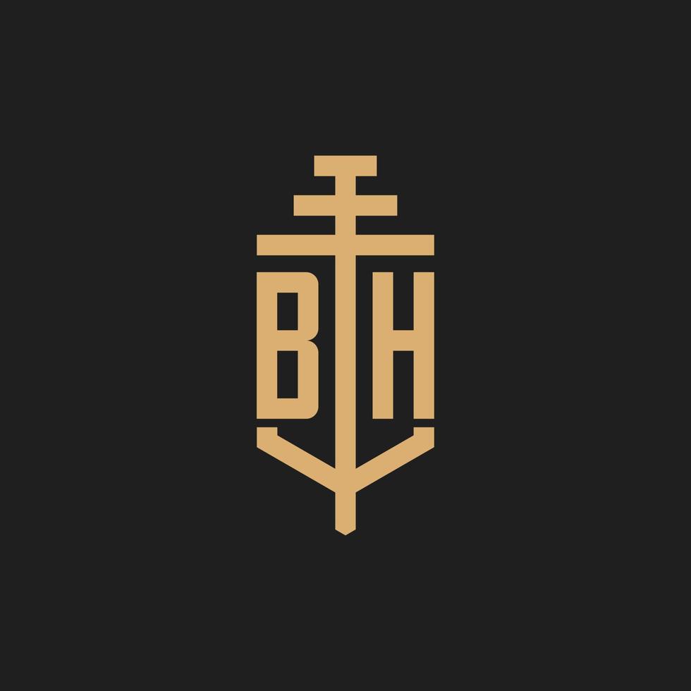 bh första logotyp monogram med pelare ikon design vektor