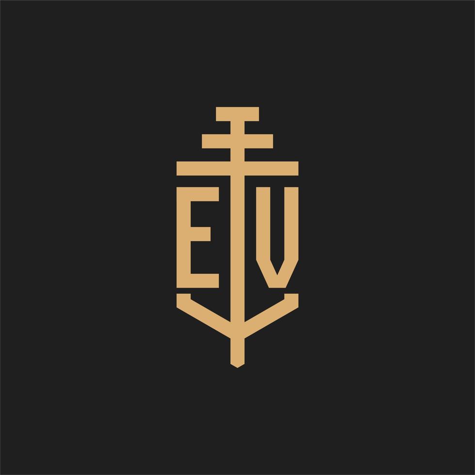 ev anfängliches Logo-Monogramm mit Säulen-Icon-Design-Vektor vektor