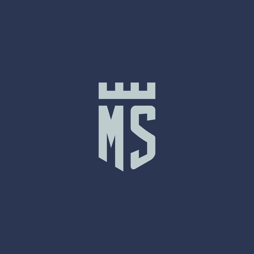 MS-Logo-Monogramm mit Festungsschloss und Schildstil-Design vektor