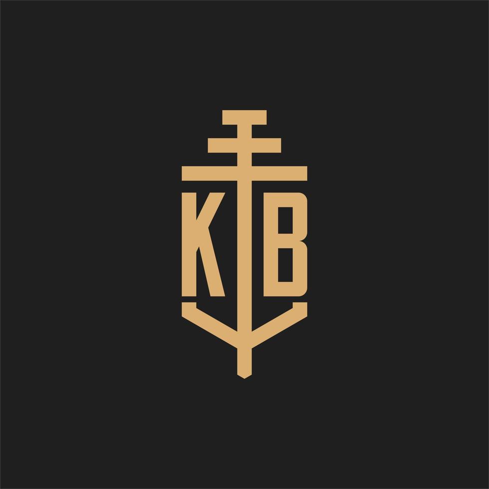 kb första logotyp monogram med pelare ikon design vektor