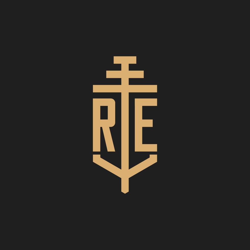 re initial logotyp monogram med pelare ikon design vektor