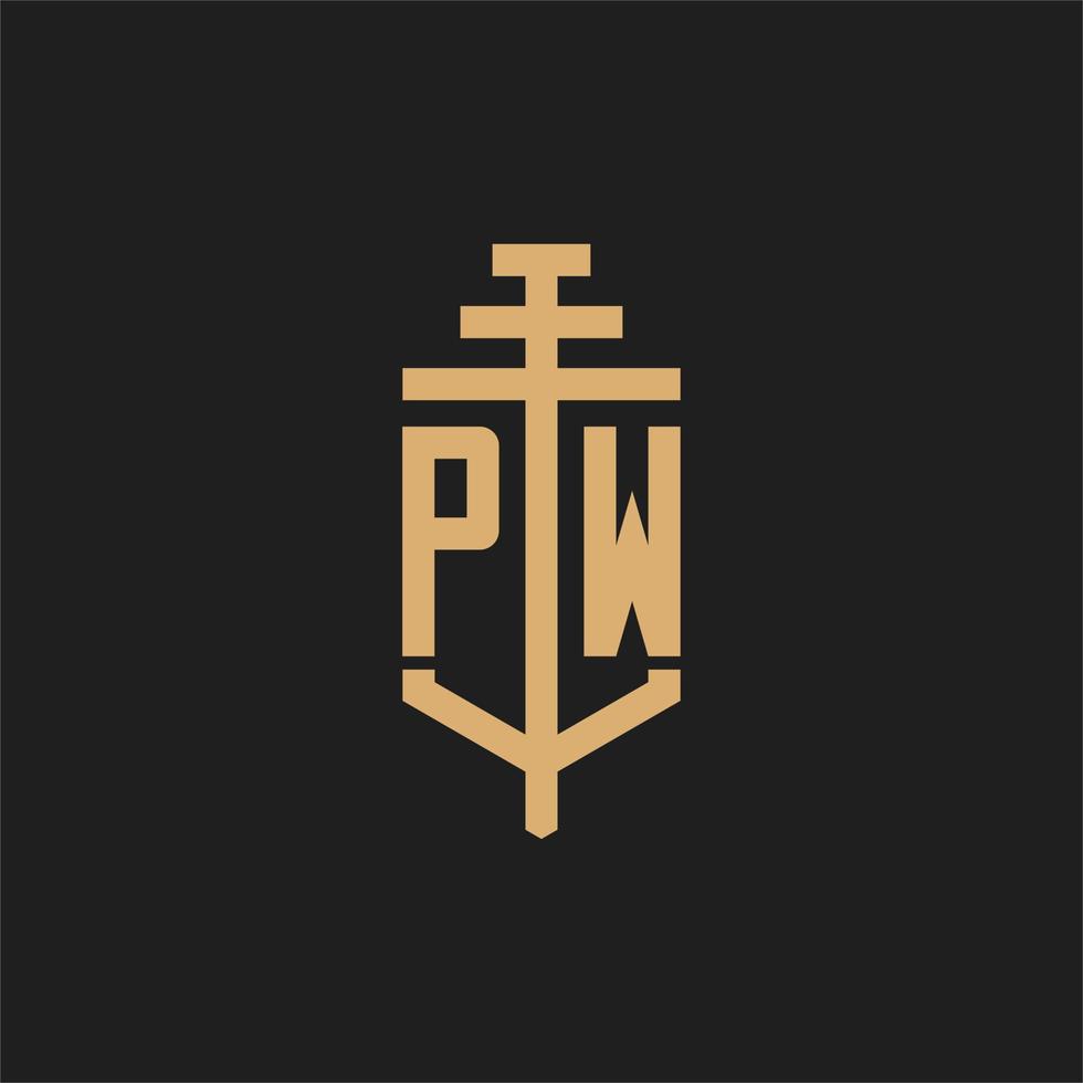 pw anfängliches Logo-Monogramm mit Säulen-Icon-Design-Vektor vektor