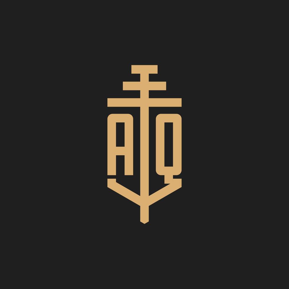 aq anfängliches Logo-Monogramm mit Säulen-Icon-Design-Vektor vektor