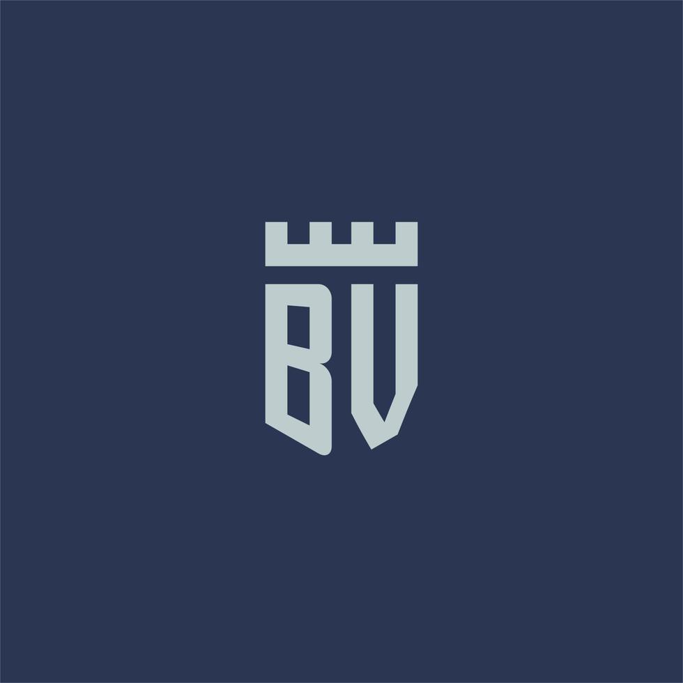 bv-Logo-Monogramm mit Festungsschloss und Schildstil-Design vektor