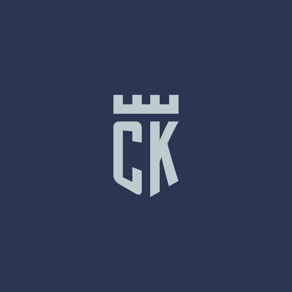 ck logotyp monogram med fästning slott och skydda stil design vektor