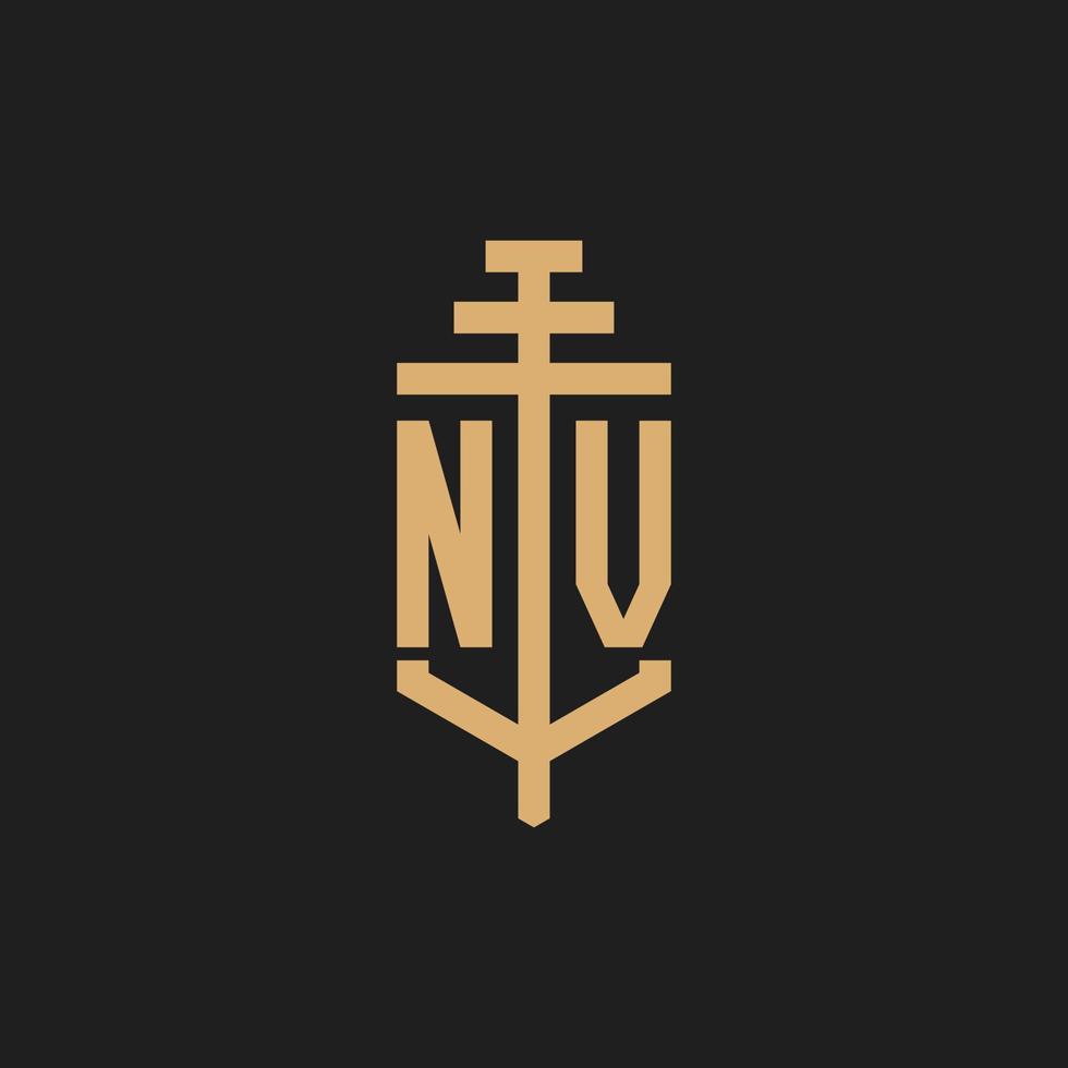 nv anfängliches Logo-Monogramm mit Säulen-Icon-Design-Vektor vektor