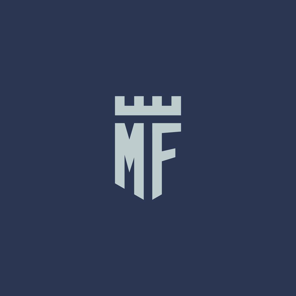 mf-Logo-Monogramm mit Festungsschloss und Schildstil-Design vektor