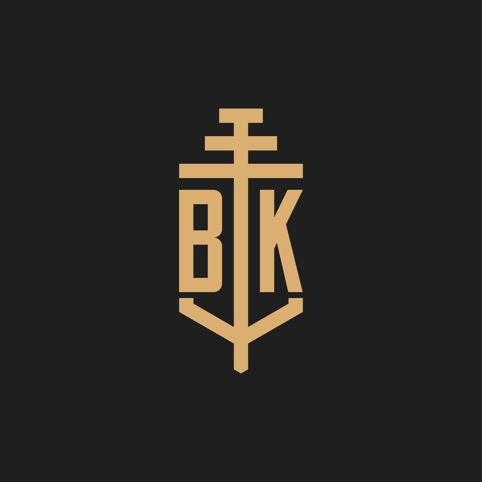bk anfängliches Logo-Monogramm mit Säulen-Icon-Design-Vektor vektor