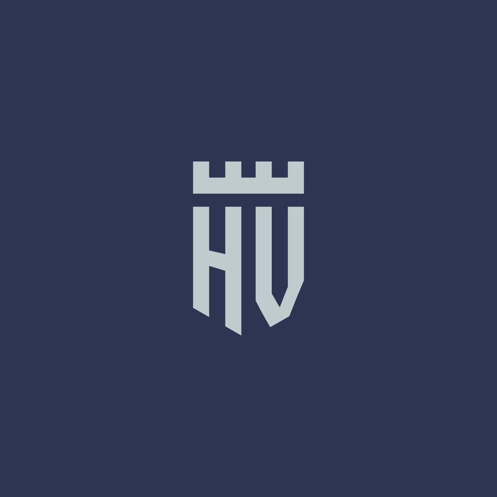 hv-logo-monogramm mit festungsschloss und schildstildesign vektor