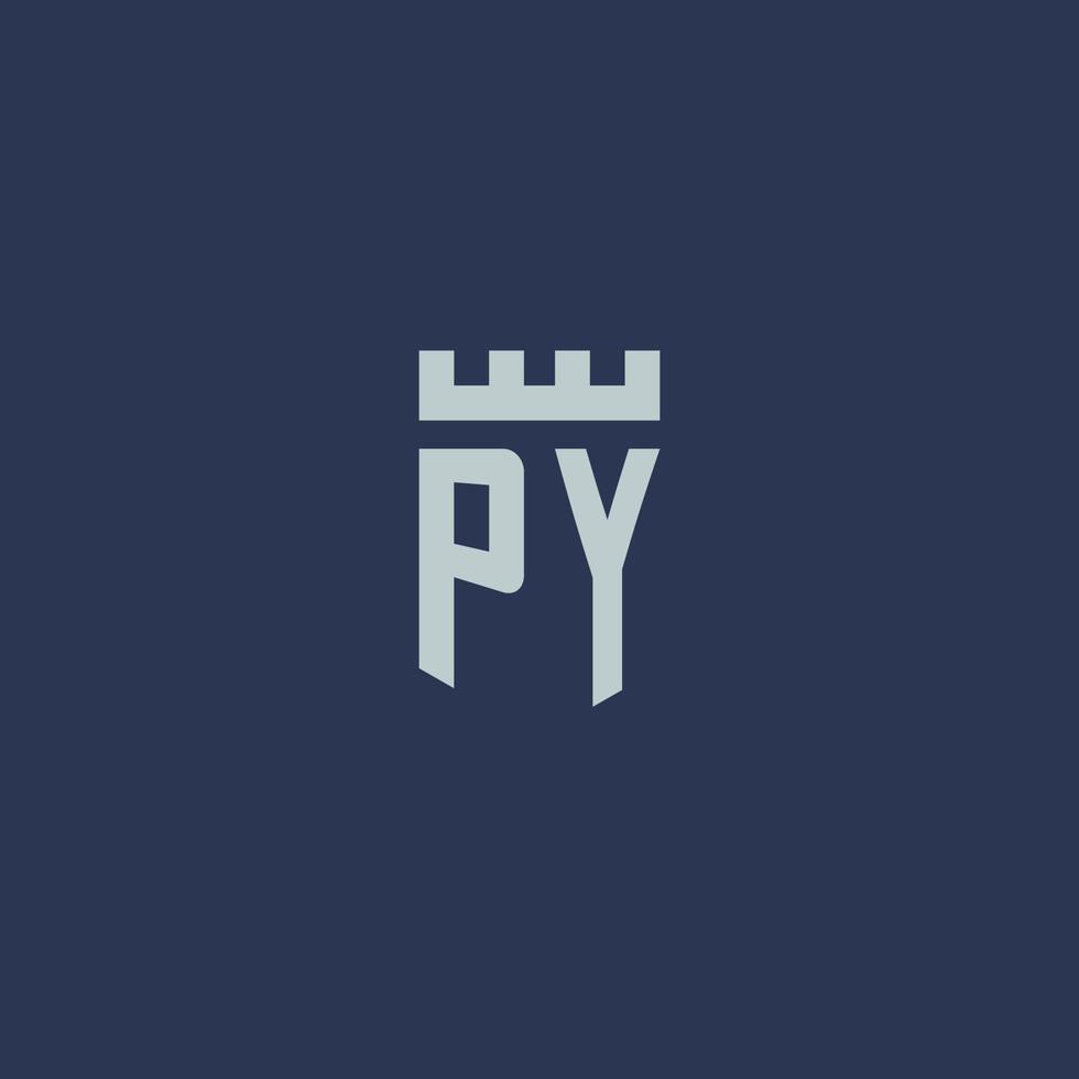 py logotyp monogram med fästning slott och skydda stil design vektor