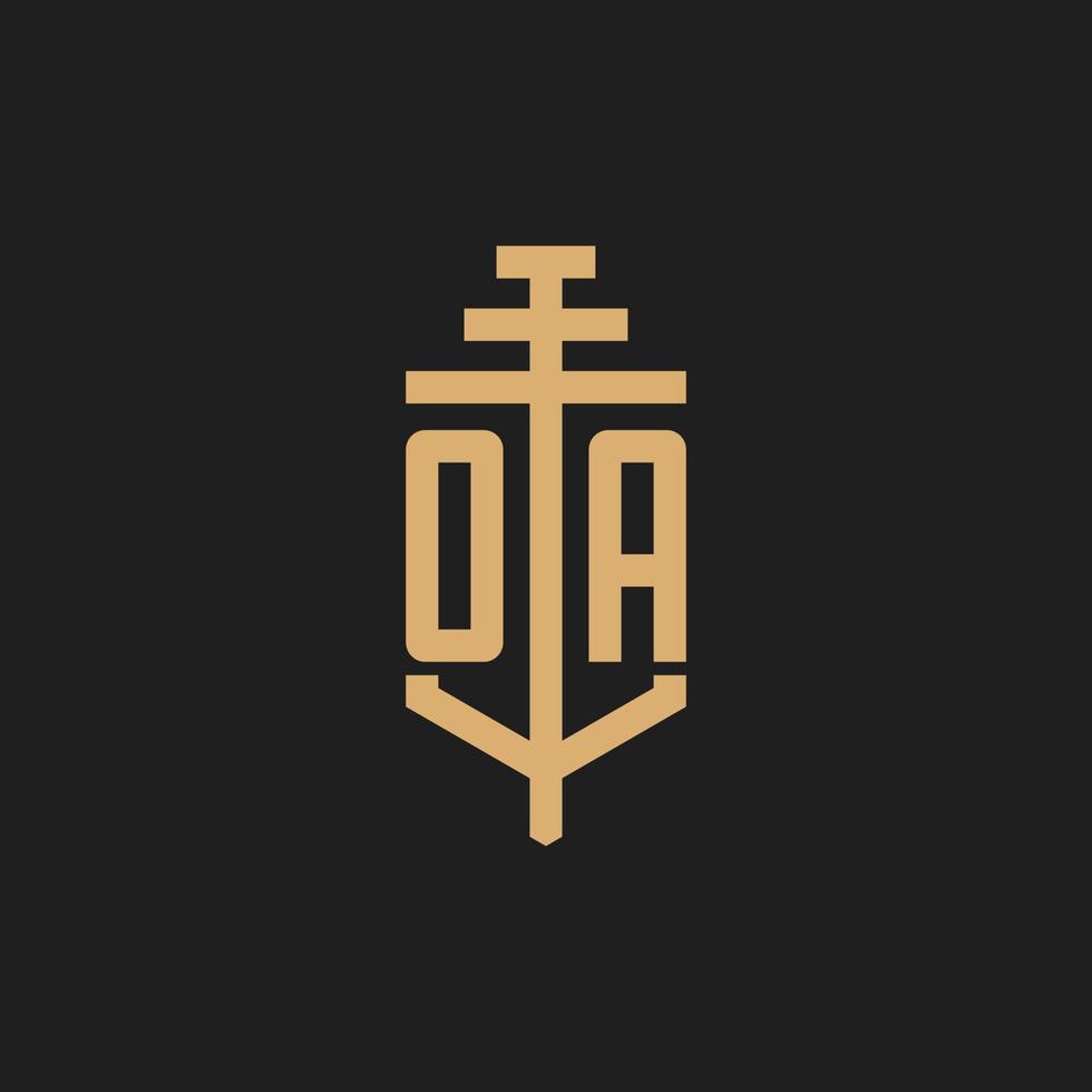 oa anfängliches Logo-Monogramm mit Säulen-Icon-Design-Vektor vektor