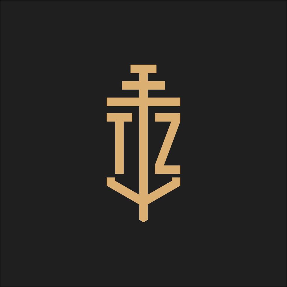 tz första logotyp monogram med pelare ikon design vektor
