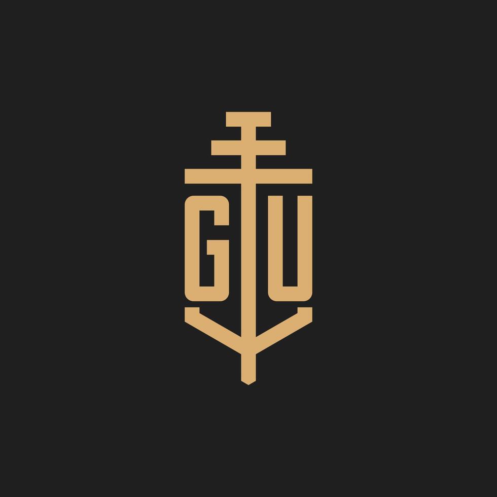 gu initiala logotyp monogram med pelare ikon design vektor