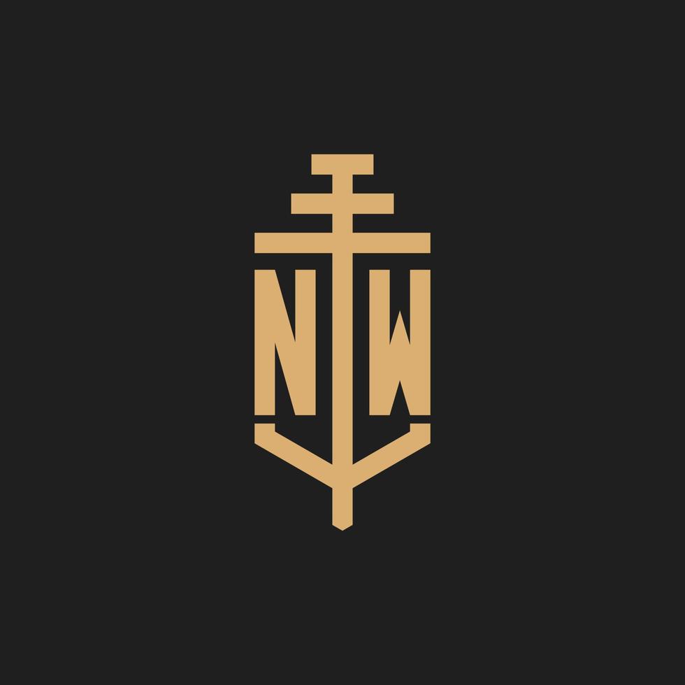 nw anfängliches Logo-Monogramm mit Säulen-Icon-Design-Vektor vektor