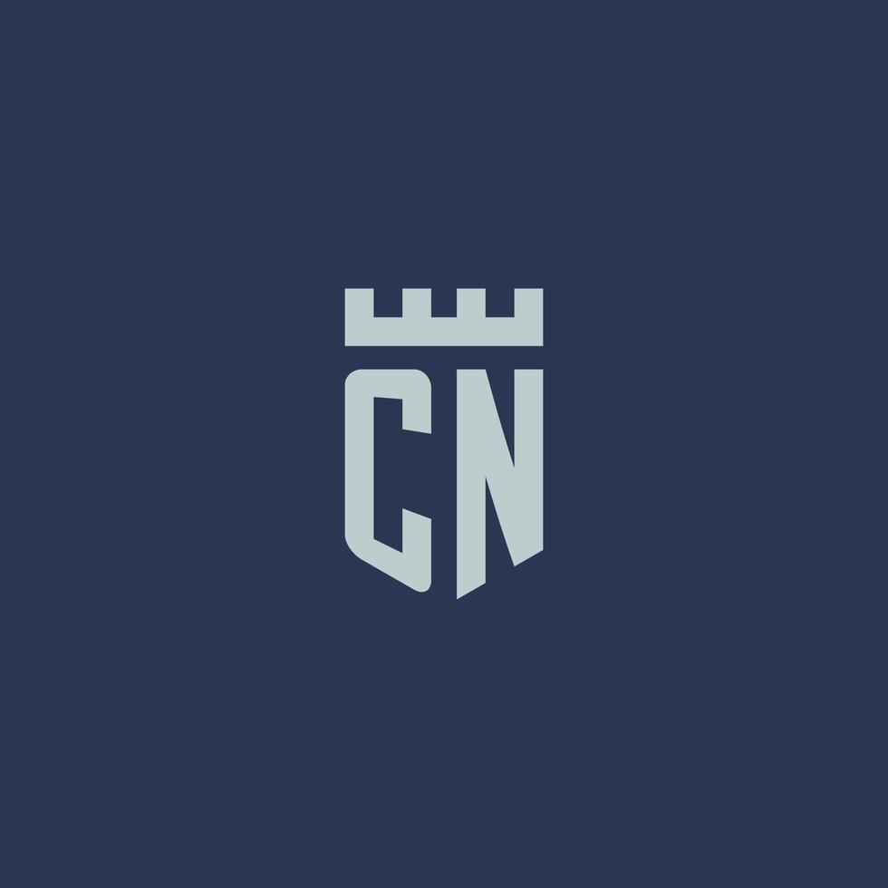 cn logotyp monogram med fästning slott och skydda stil design vektor