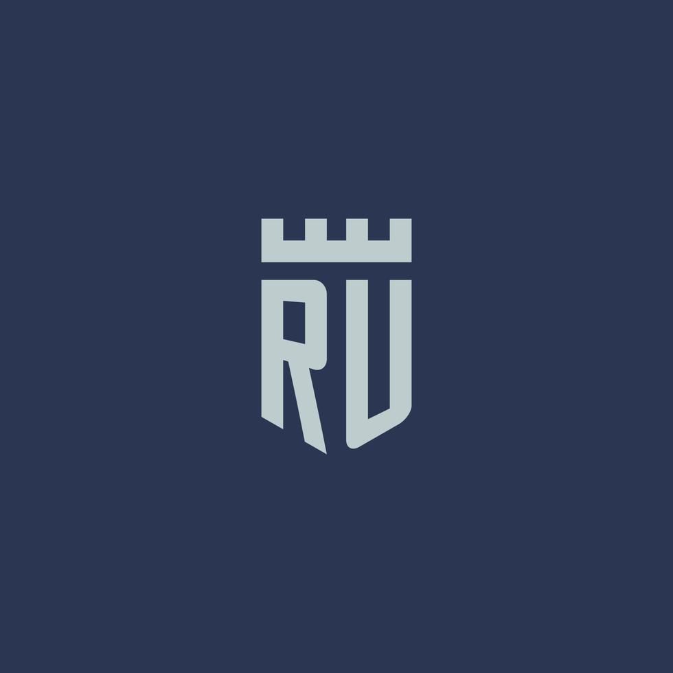 ru-Logo-Monogramm mit Festungsschloss und Schildstil-Design vektor