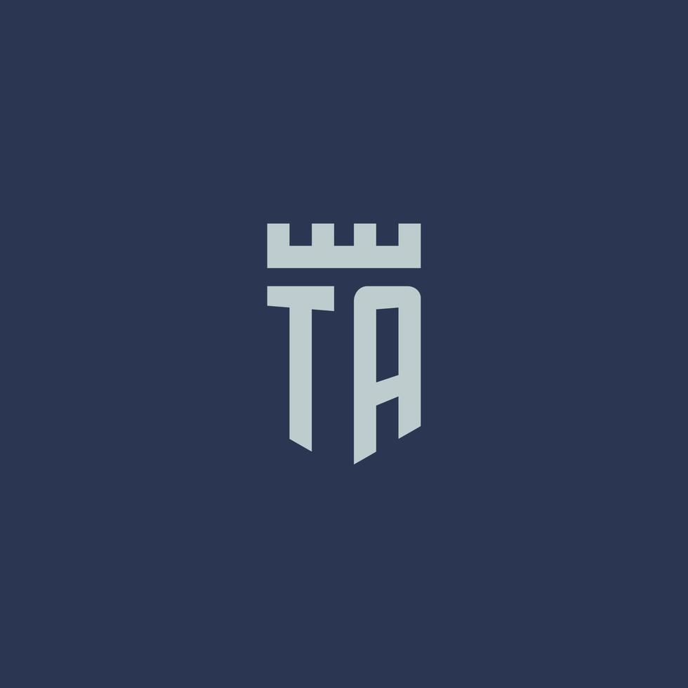 ta-Logo-Monogramm mit Festungsschloss und Schildstil-Design vektor