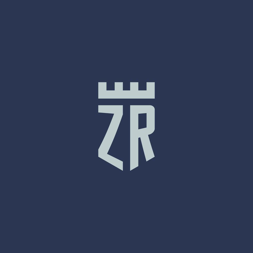 zr-logo-monogramm mit festungsschloss und schildstildesign vektor