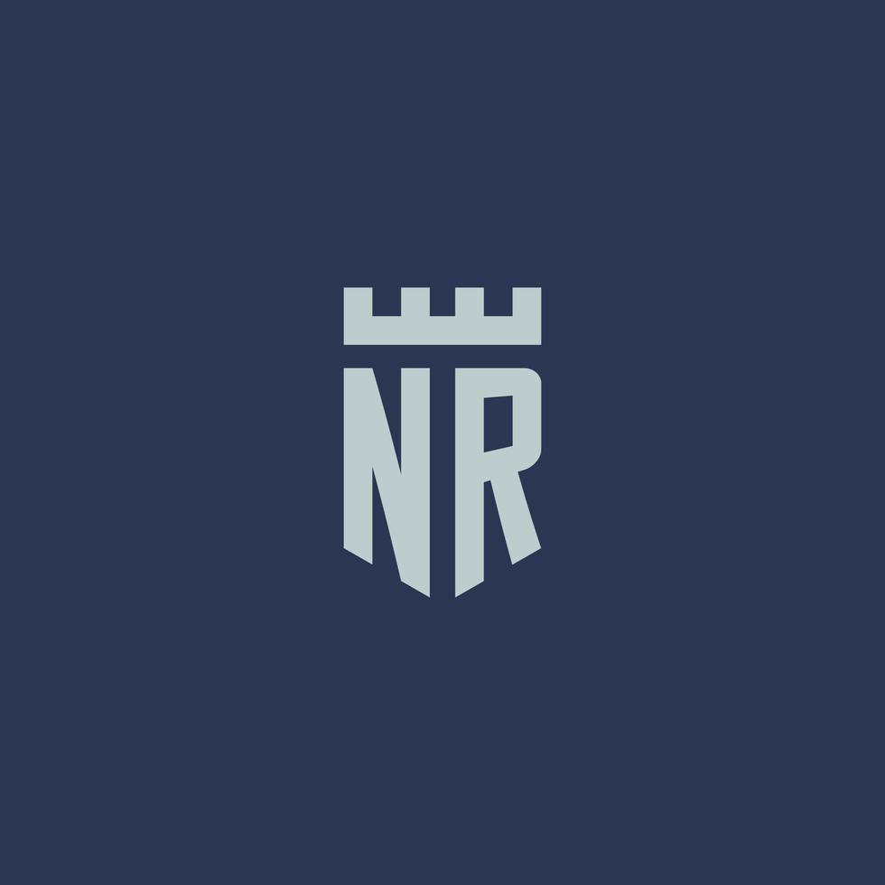 nr-Logo-Monogramm mit Festungsschloss und Schildstil-Design vektor